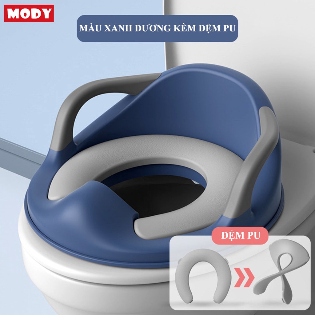 Bệ ngồi bồn cầu có tay vịn đệm lót PU PVC siêu êm cho bé Mody M363317