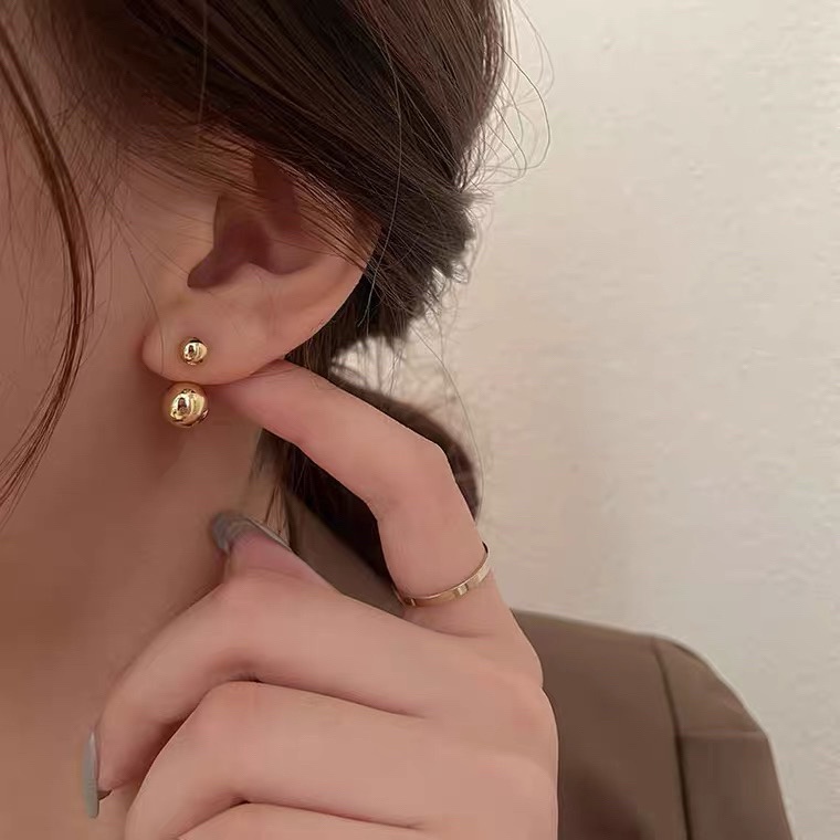 Bông tai mạ bạc 925 hình tròn thiết kế đơn giản phong cách Nhật Hàn