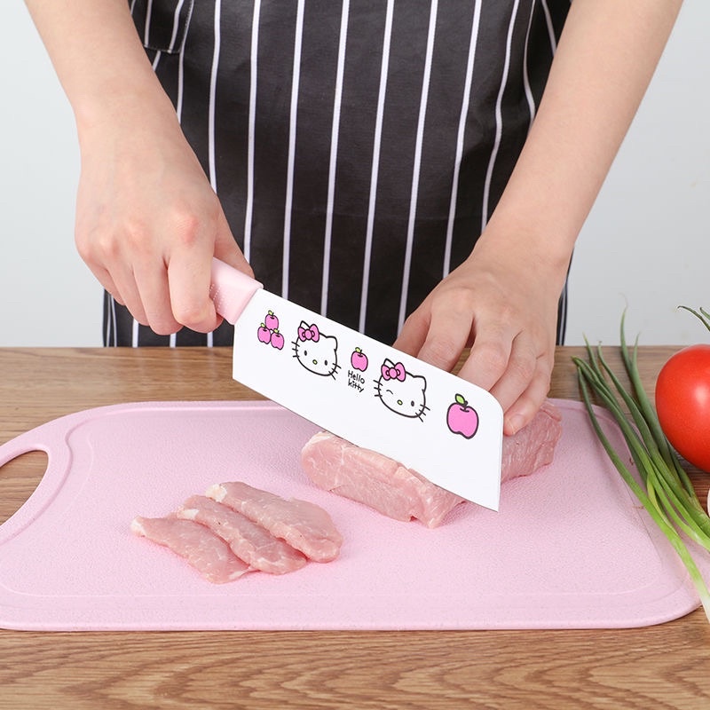 Bộ dao thớt 7 món hello kitty- dao ăn dặm cho bé - thép cao cấp kháng khuẩn không gỉ