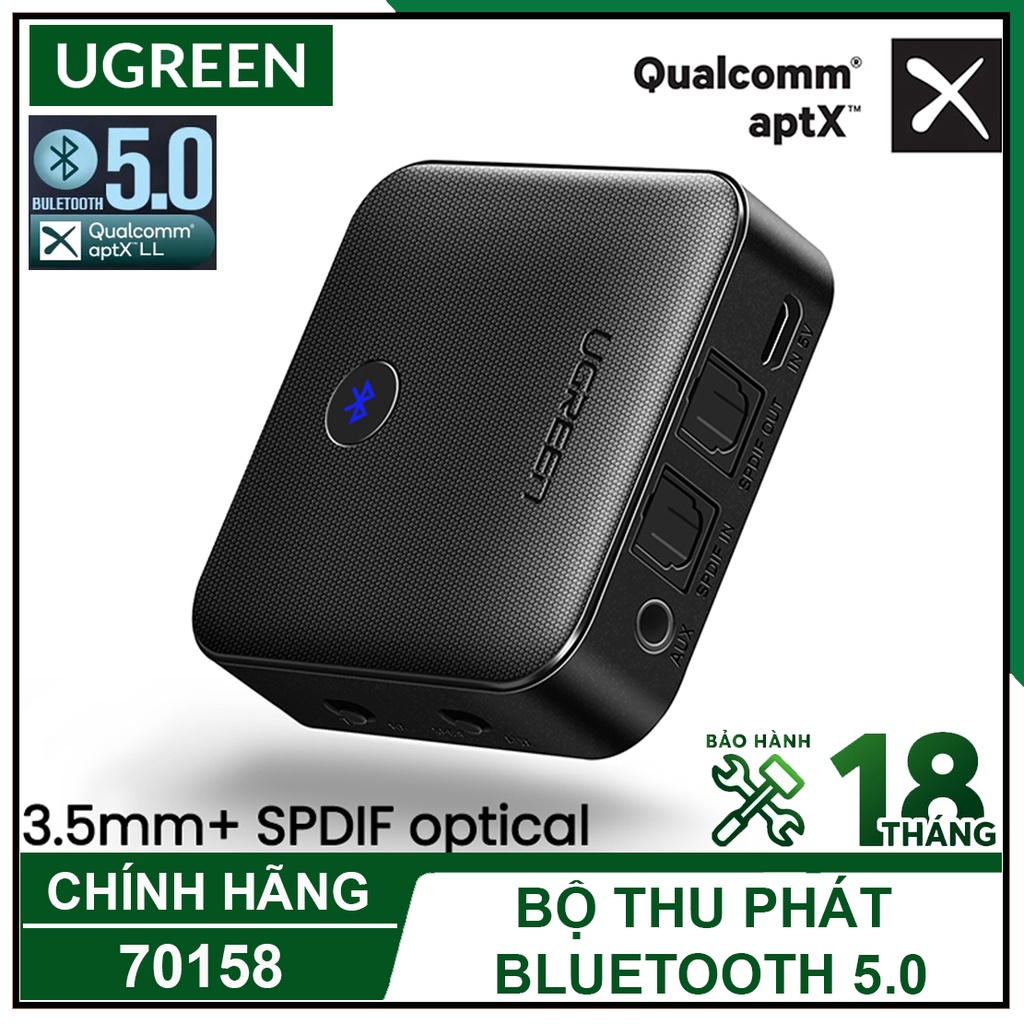 Bộ Thu Phát Tín Hiệu Bluetooth 5.0 Cao Cấp, UGREEN CM144 Chính Hãng