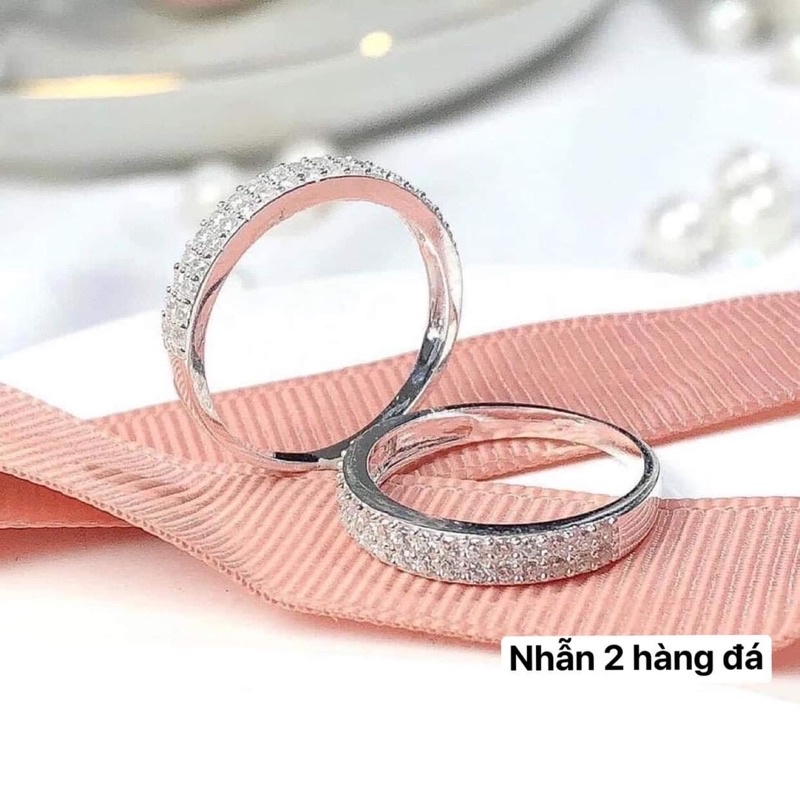 Nhẫn bạc nữ,nhẫn nữ 2 hàng đá thiết kế nhẹ nhàng trẻ trung, thời trang-Bạc Ngọc Anh