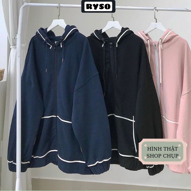 Áo khoác hoodie form rộng chạy viền tay phồng khóa kéo chất nỉ bông dày dặn cao cấp jacket mũ 2 lớp | BigBuy360 - bigbuy360.vn