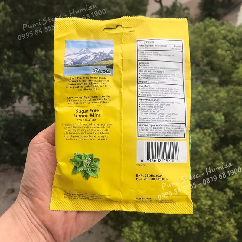 Kẹo Ricola thảo mộc không đường lemon mint