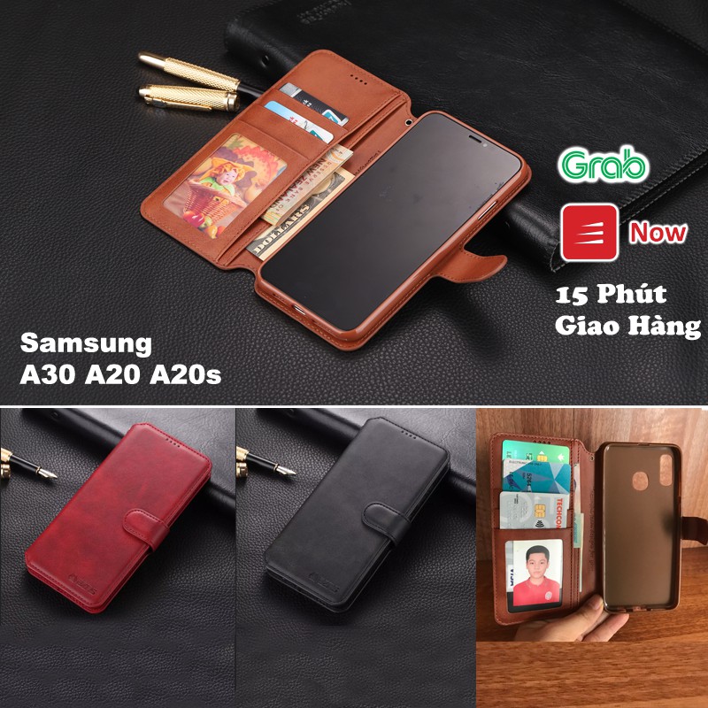 Bao da ốp lưng điện thoại samsung A30 A20s A20 A31 A21 kèm ví gập nắp da thật mềm mịn - azns