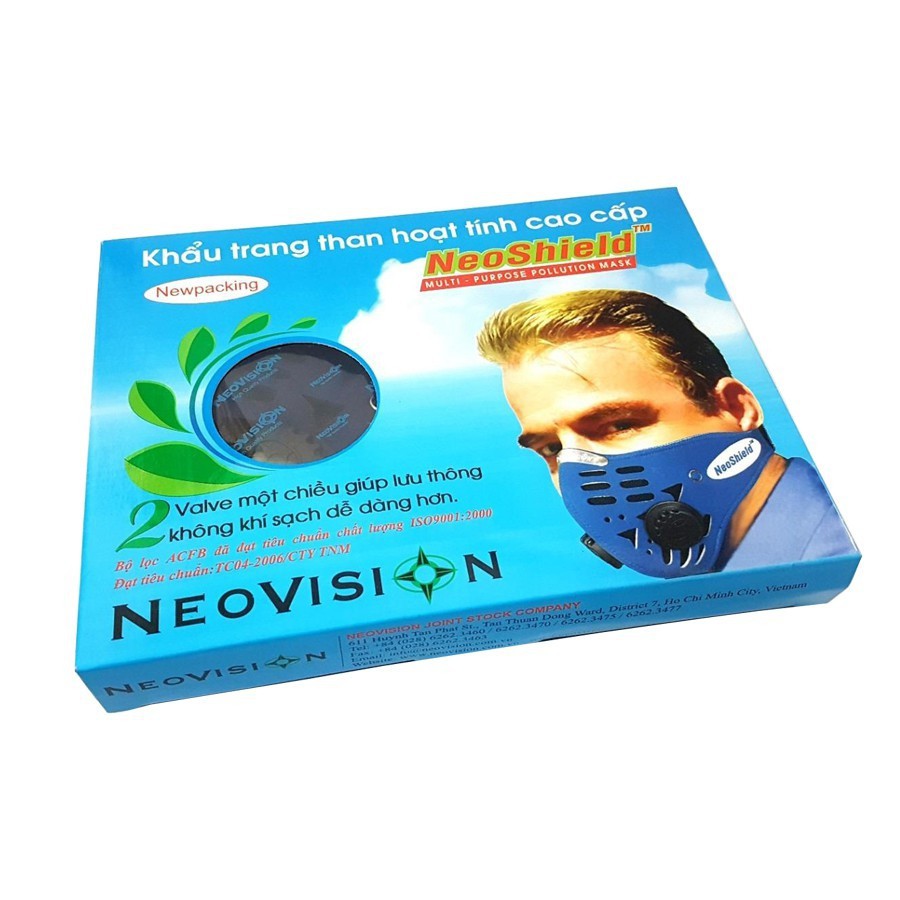 Khẩu Trang Than Hoạt Tính Cao Cấp NEOSHIELD Chống Ô Nhiễm - Có Van 1 Chiều - Lớp Lọc Tháo Rời