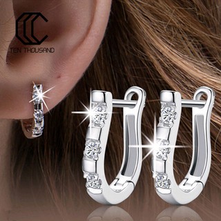 T 💎1 Pair Fashion Silver Plated Harp White Gemstones Hoop Earrings Studs