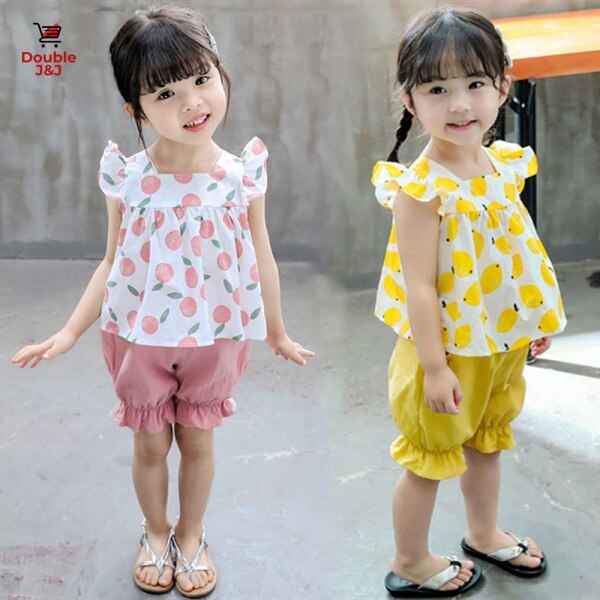 Bộ quần áo trẻ em bé gái váy bé gái váy bông quần đùi trẻ em hai mảnh mùa hè