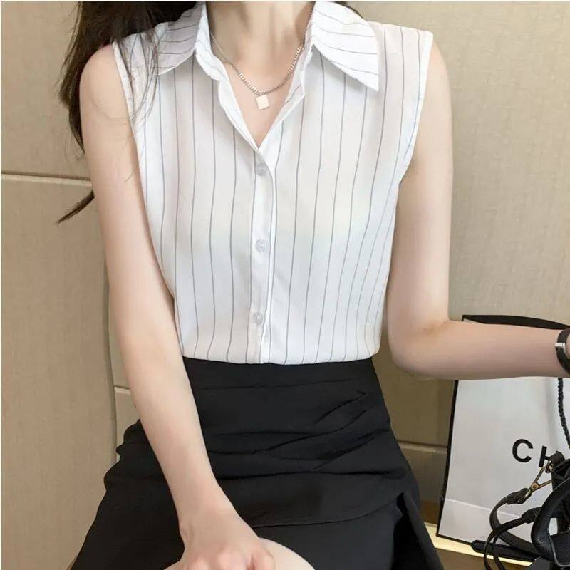 Áo Sơ Mi Nữ Không Tay Kẻ Sọc Thời Trang Công Sở Mới