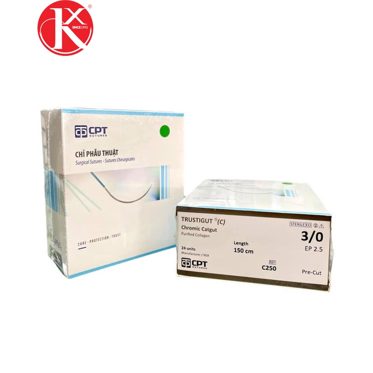 CHỈ PHẪU THUẬT TỰ TIÊU TAN CHẬM CPT TRUSTIGUT®  CHROMIC CATGUT số 3/0 - C250