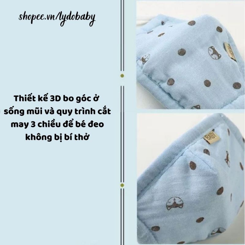 Khẩu trang cho bé 5 lớp vải xô xuất Nhật 3d dễ thở size 1 tuổi đến 10 tuổi