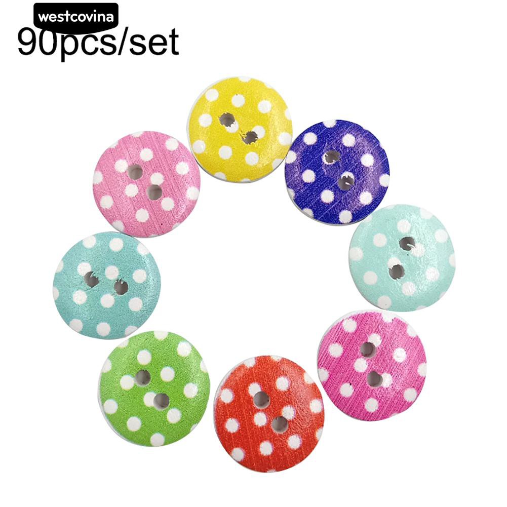 Set 90 nút 2 lỗ hình tròn chấm bi dễ thương tự làm may vá thủ công