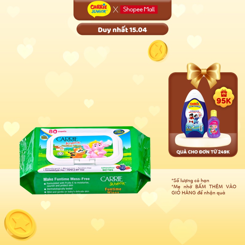 Khăn Giấy Ướt Carrie Junior Funtime Smoothie Berries 80 tờ/ gói