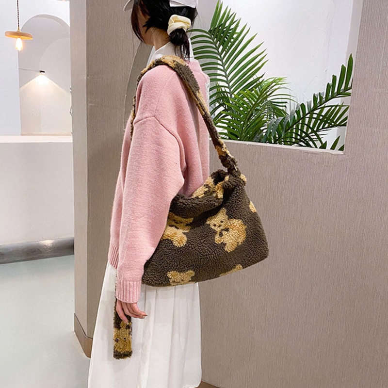 Túi Tote Đeo Vai Cỡ Lớn Bằng Vải Bông Họa Tiết Gấu Dễ Thương Cho Nữ