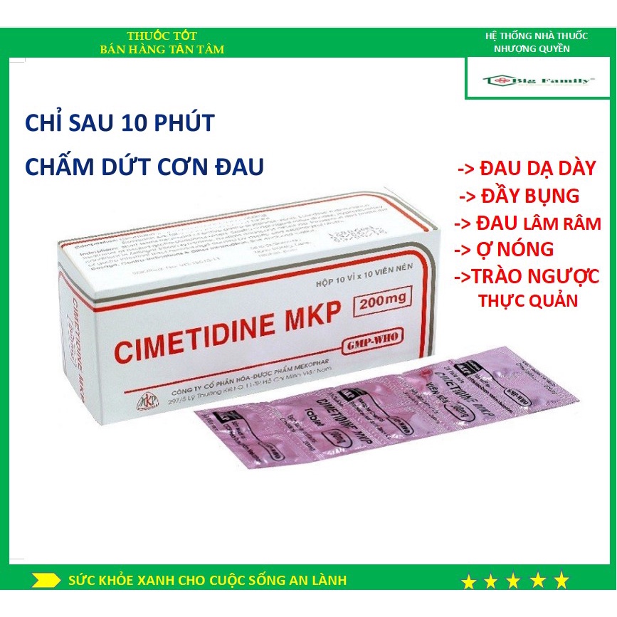 3vỉ Viên uống Đầy Bụng CIMETIDIN. giảm tiêt acid dịch vị, đầy bụng, chướng hơi.