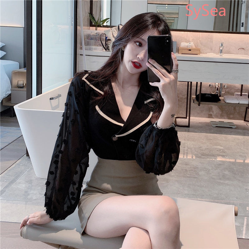 Áo Kiểu Chất Liệu Vải Voan Màu Trắng Cổ V Thời Trang Công Sở | BigBuy360 - bigbuy360.vn