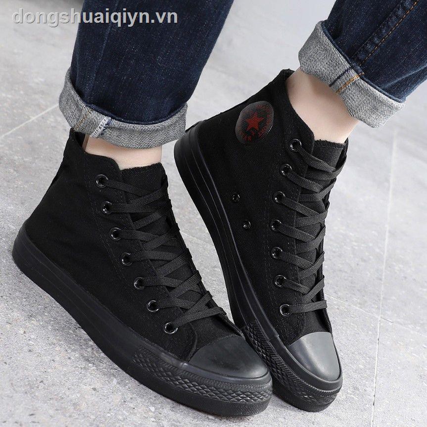 Giày vải nữ- Korean version of the trend all-match high-top canvas shoes for men and women pure black, white, yellow, green red casual sneakers, low-to-medium cloth