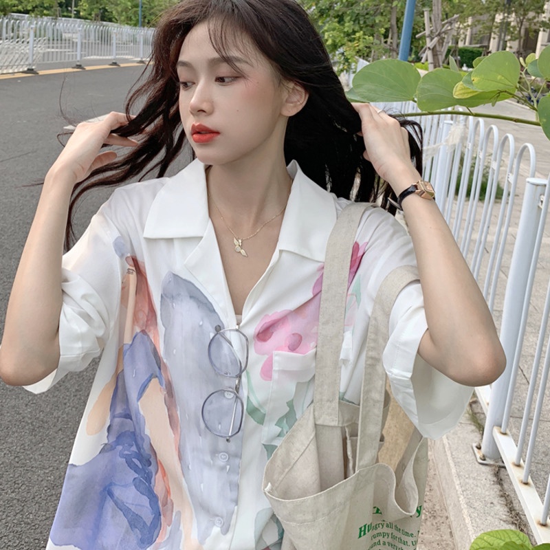 Áo Sơ Mi Tay Ngắn Họa Tiết Màu Nhuộm Thời Trang Cho Nữ