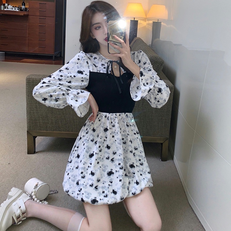 Đầm midi PERTY in hoa phong cách Hàn Quốc mới thời trang cho nữ