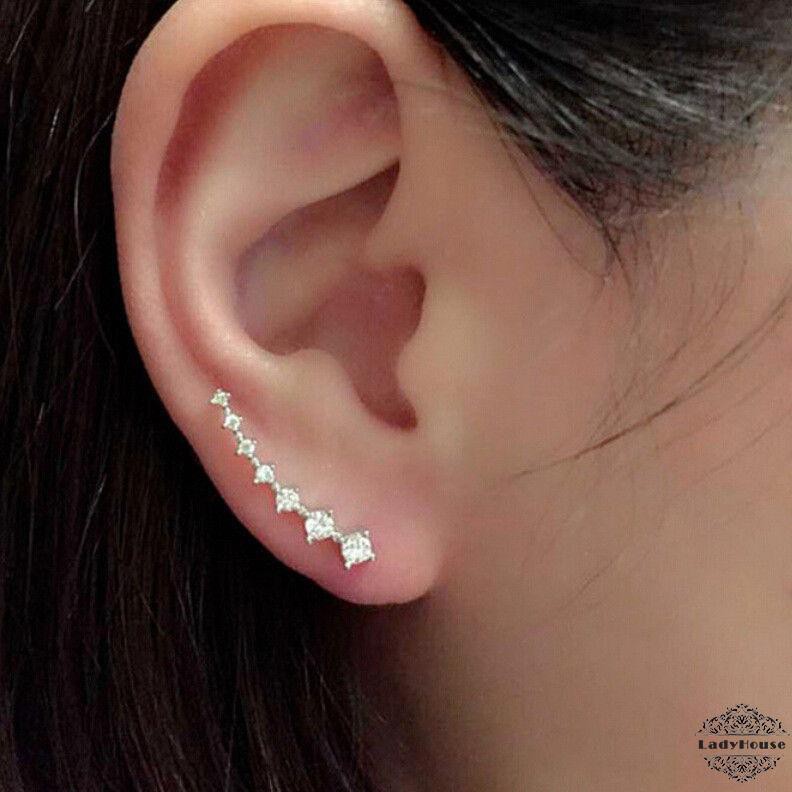Hoa tai dáng dài ôm tai bằng kim loại đính đá thiết kế thời trang thanh lịch cho nữ