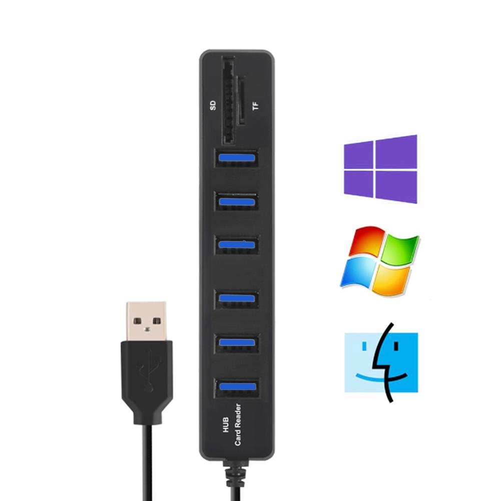 Multi USB Hub USB 2.0 Splitter tốc độ cao 6 cổng Đầu đọc thẻ SD TF Tất cả trong một cho phụ kiện máy tính PC