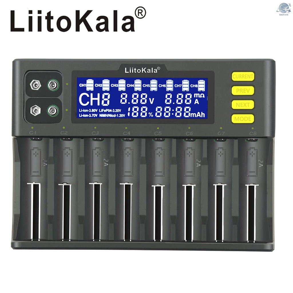Bộ sạc pin Liitokala Lii-S8 Li-Ion 3.7v Nimh 1.2v Li-Fepo4 3.2v Imr 3.8v dành cho 18650 26650 21700 26700 AA AAA