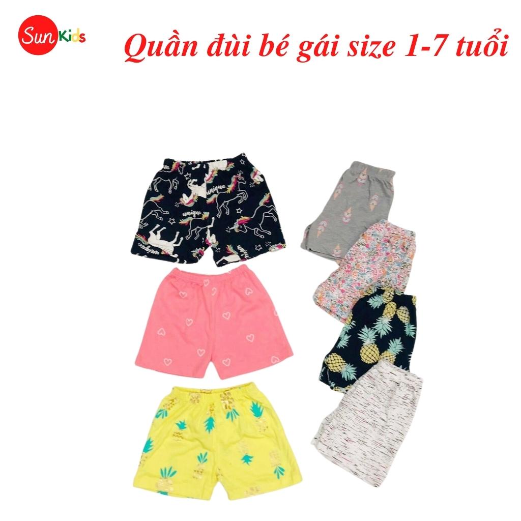 Quần đùi bé gái SUNKIDS, quần đùi cho bé chất cotton mềm mát, size 1-7 tuổi, nhiều màu