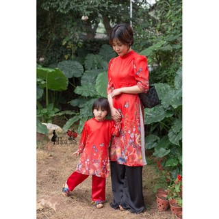 Áo dài cách tân đỏ hoa