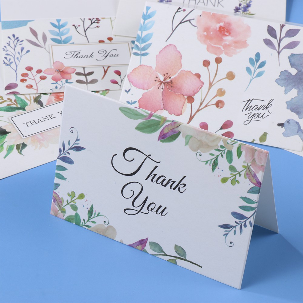 JANE 6Pcs/Pack 4x6inch Flower thank you letter Party Cardstock Appreciate Cards &quot;Thank You&quot; Cards Package Inserts Packet Praise Labels Online Retail Shopping Gift Navy Blue Watercolor Express Appreciate