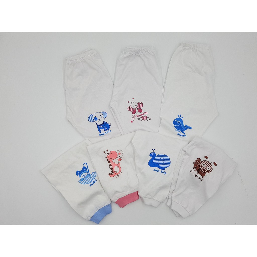 SET 5 quần dài sơ sinh màu trắng Thái Hà Thịnh 100% cotton mềm, mịn, mát