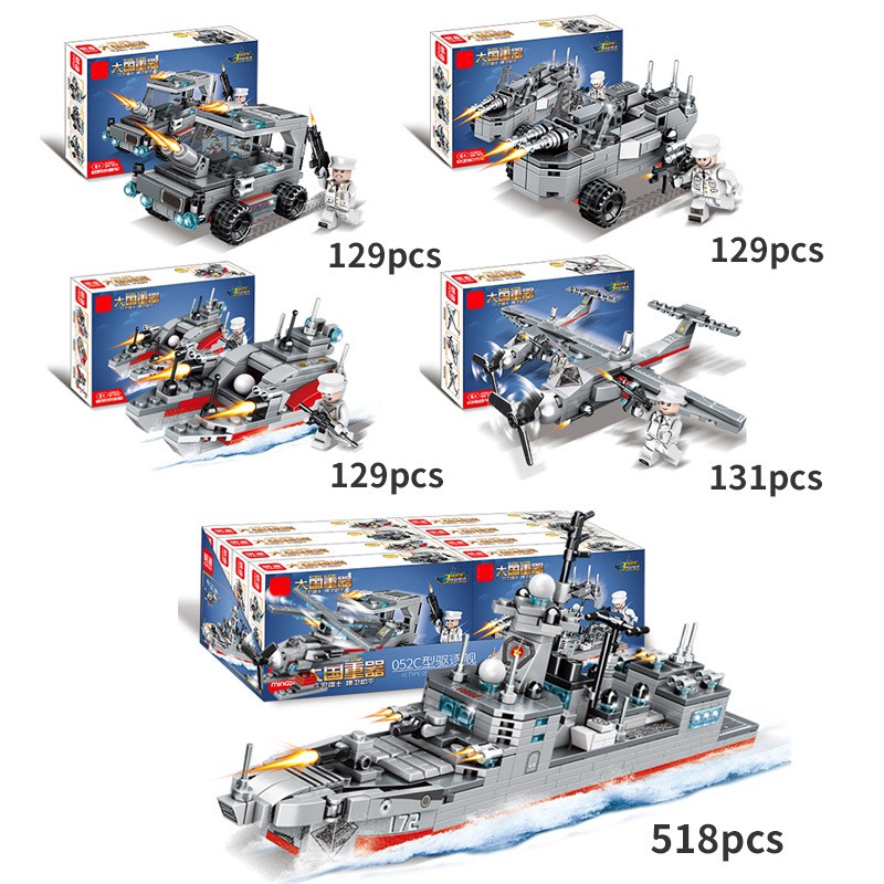 Đồ chơi xếp hình Lego Minifigures quân sự Tàu chiến, Máy bay, xe Jeep 4 in 1 chất liệu an toàn cho bé