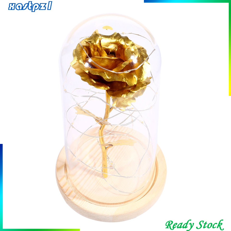 [Ready Stock]Rose In Glass Dome Wooden Base Led Flower Lamps