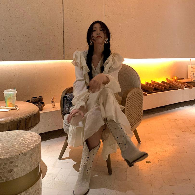 Sansan Đầm Dài Phong Cách Ngẫu Nhiên Thời Trang Mùa Xuân Hàng Mới 2022