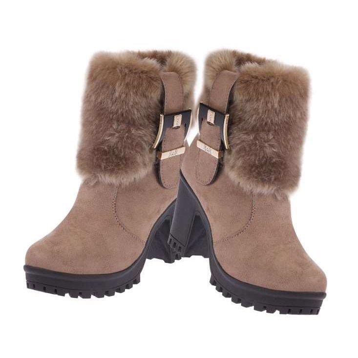 ﺴ✖2018 new autumn and winter women s short boots suede half high heel bucket shoes plus velvet frosted [posted on June 22]