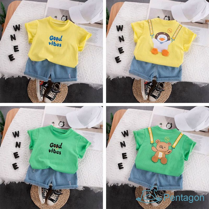 Bộ Quần Áo Ngắn Tay Cổ Tròn In Họa Tiết Hoạt Hình Thoáng Khí Thời Trang Mùa Hè Cho Bé Trai