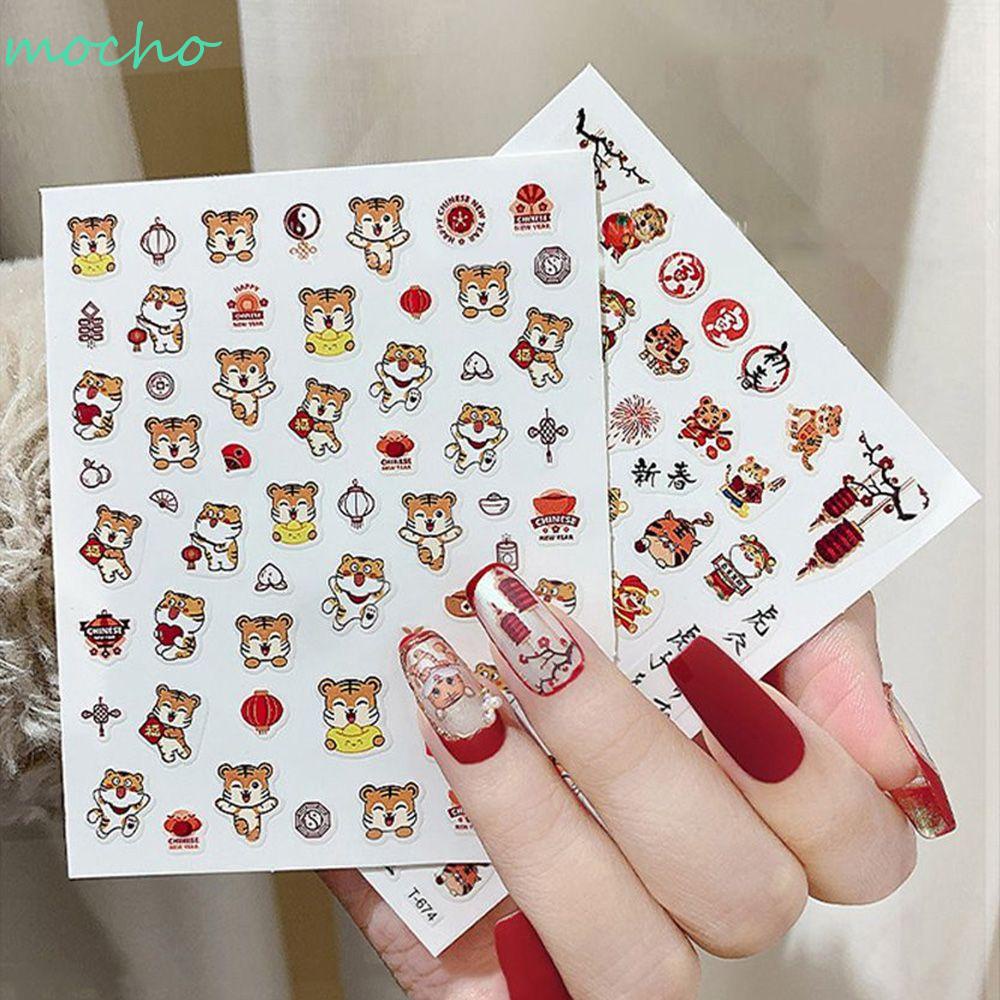 Miếng dán trang trí móng tay họa tiết hình hổ 3d phong cách năm mới tiện dụng