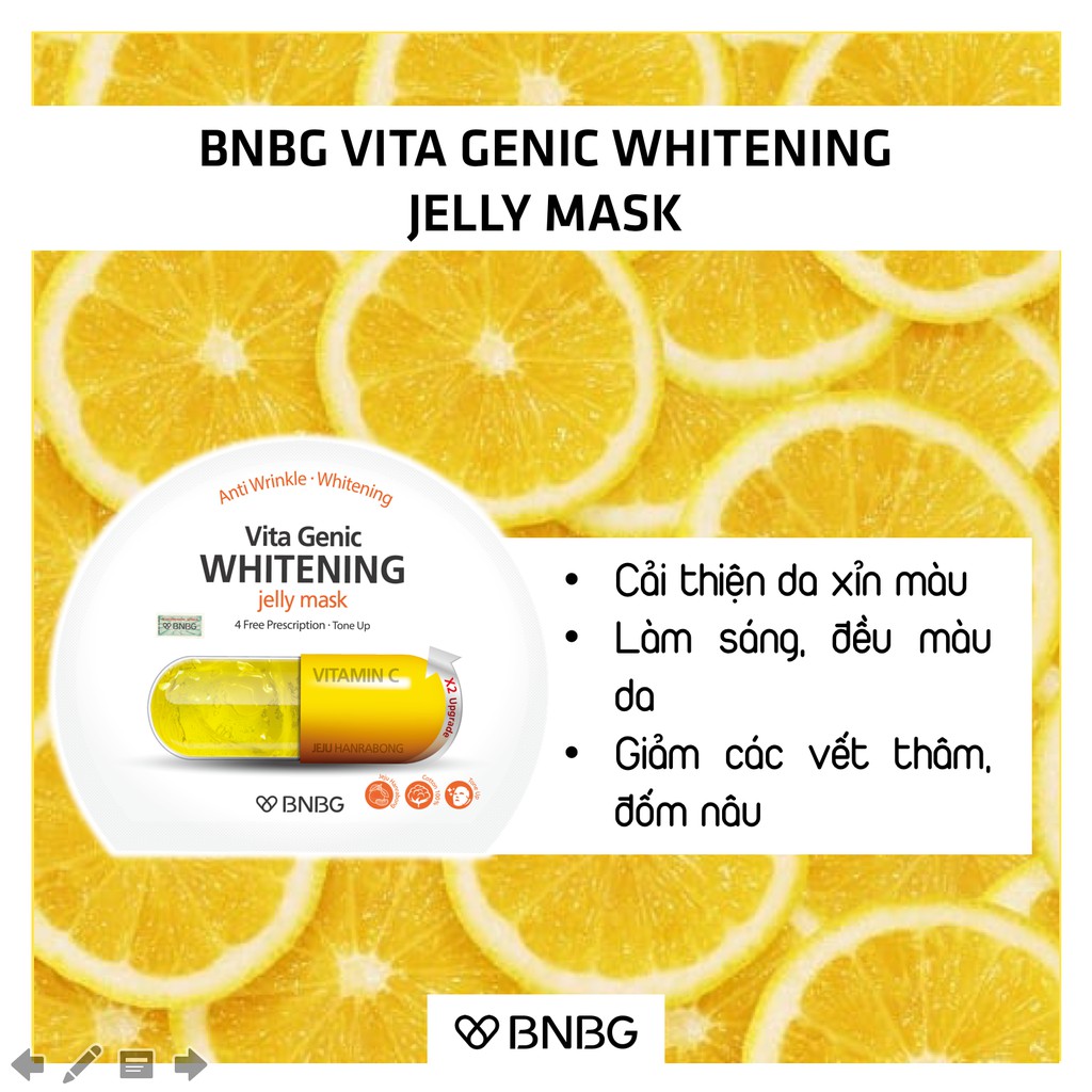 Mặt nạ giấy dưỡng da trắng sáng và làm đều màu da BNBG Vita Genic Whitening Jelly Mask (Vitamin C) 30ml - [BNBG VÀNG]