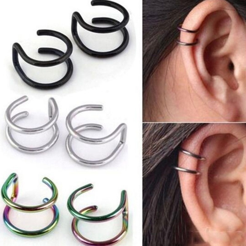 Khuyên Kẹp Vành Tai / Mũi Bằng Thép Titan Hình Chữ C Thiết Kế Đơn Giản Phong Cách Âu Mỹ Cá Tính