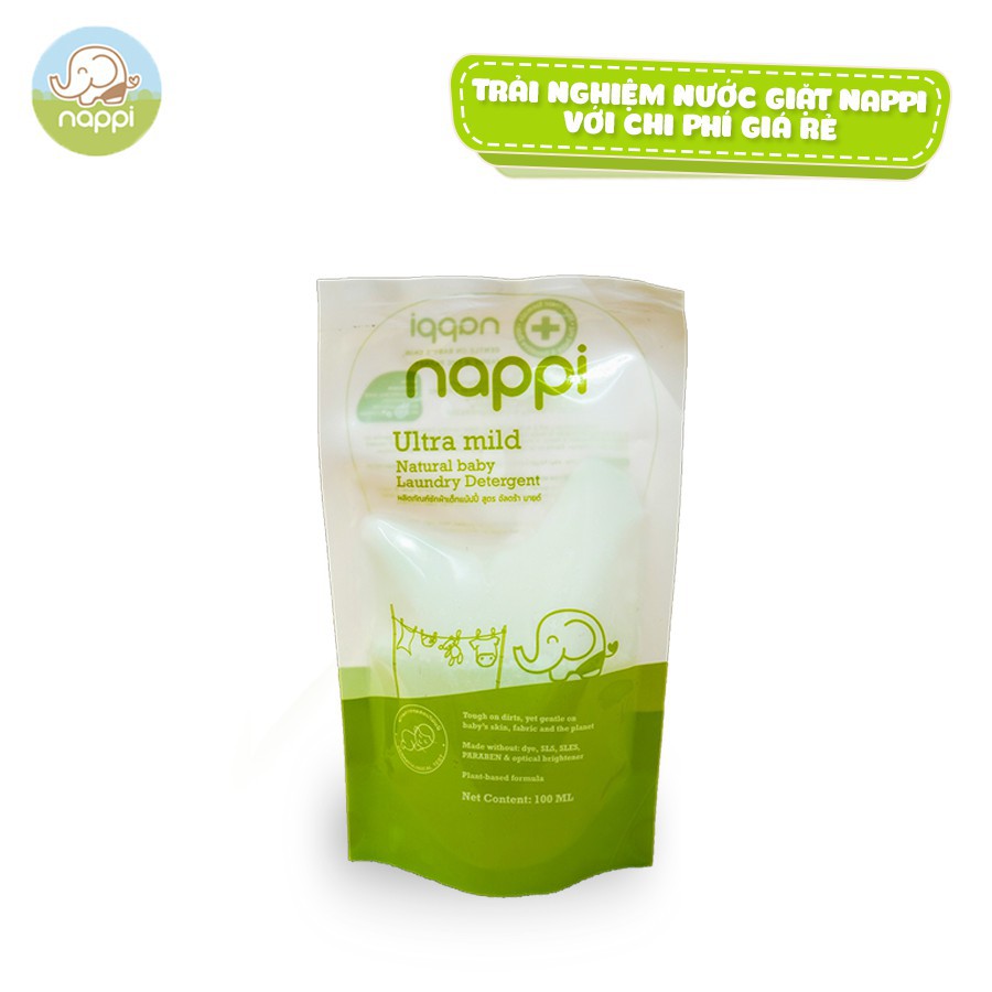 Nước giặt cho bé Dầu Cọ Nappi [GÓI 100ML] | Nước giặt cho bé sơ sinh an toàn  cho da trẻ sơ sinh &amp; da nhạy cảm