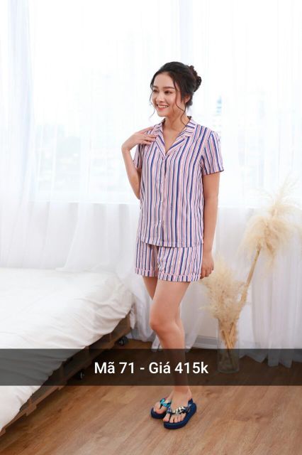 Bộ mặc nhà IK Pijama  áo cộc tay quần short lụa 0071 Giá 415.000đ