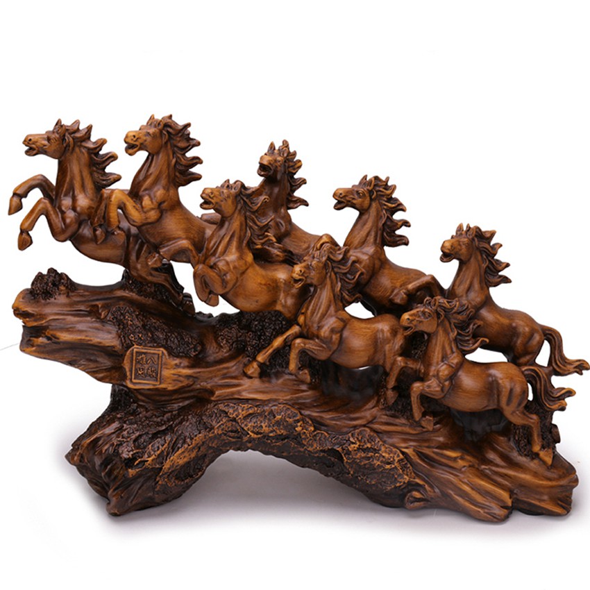 Tượng ngựa điêu khắc bát mã phong thủy, tượng ngựa trang trí để bàn, kệ tủ TV decor trang trí phòng khách đẹp & quà tặng