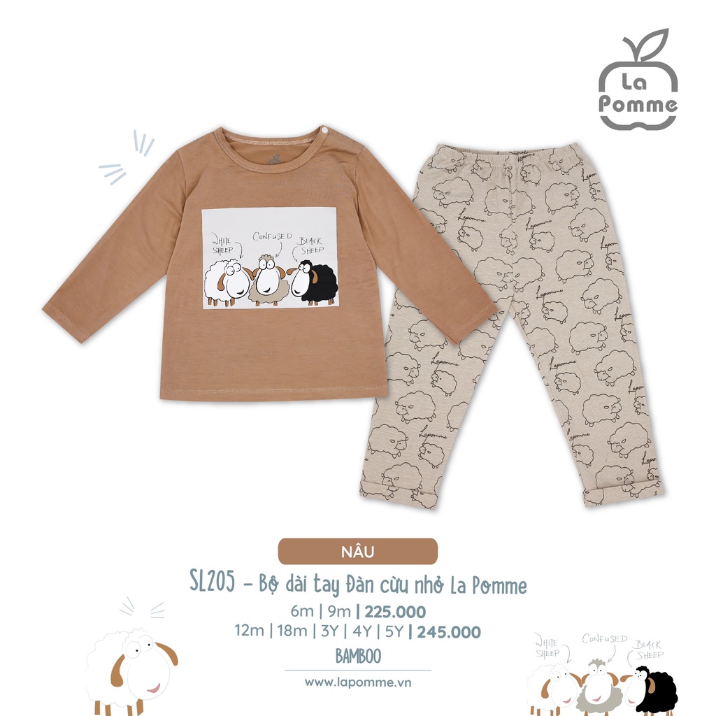 Bộ La Pomme dài tay vải Bamboo cao cấp mềm mịn thoáng mát thấm hút tốt in đàn cừu nhỏ cho bé trai bé gái SL205