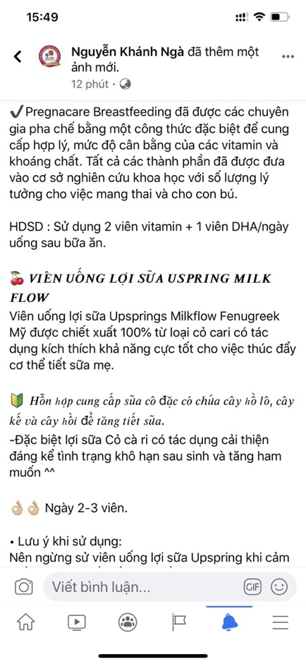 Combo lợi sữa Pregnacare breastfeeding và cỏ lợi sữa Mỹ Upspring Milkflow hàng chuẩn hãng