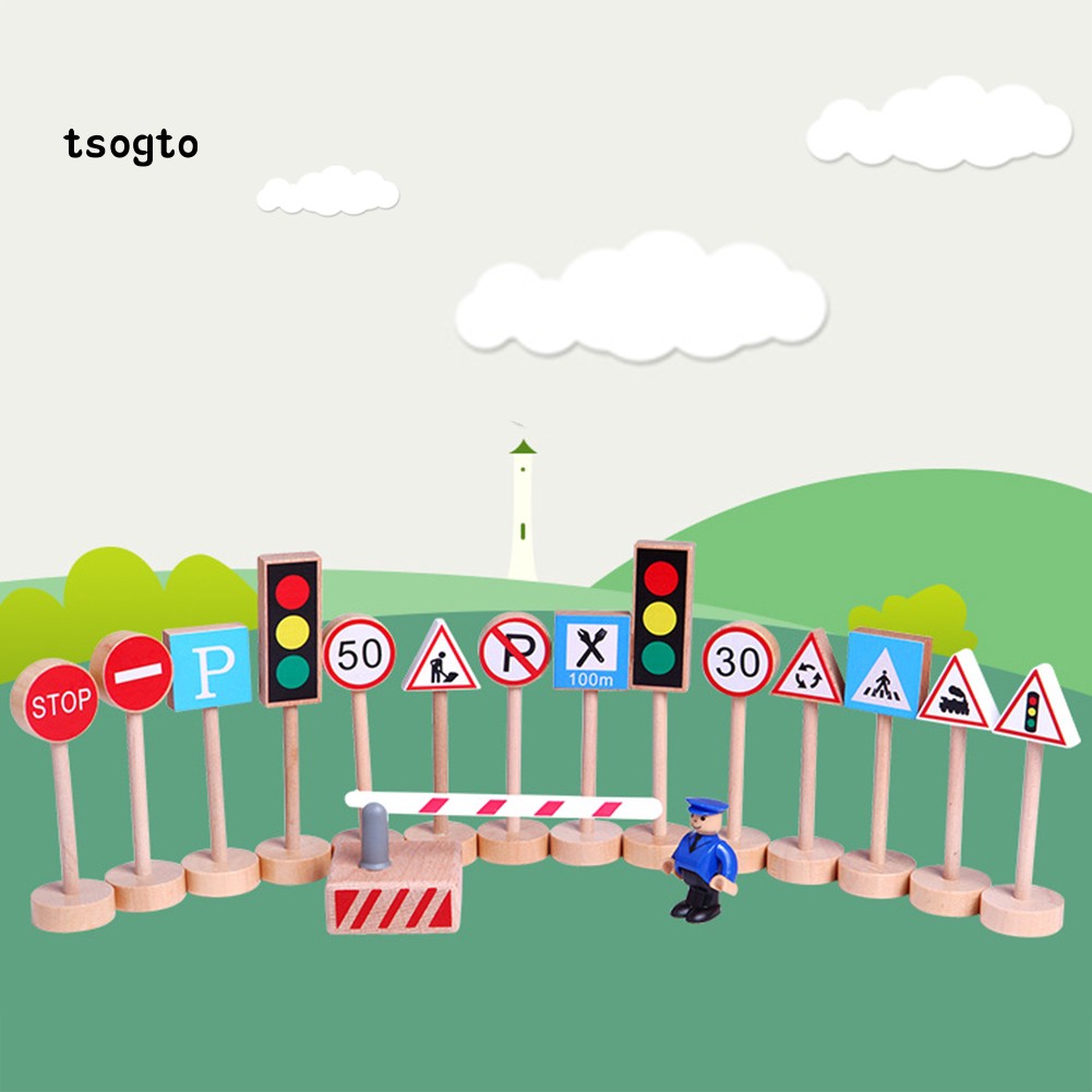 16 Đồ chơi mô hình biển báo giao thông làm từ gỗ thích hợp cho bé