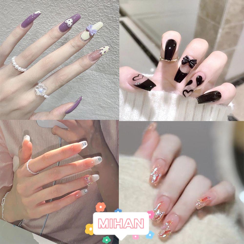 MIHAN1 24pcs/Box Press On Nails Coffin False Nails Artificial Glitter Fake Nails Wearable Detachable Manicure Tool Ballerina Full Cover Nail Tips