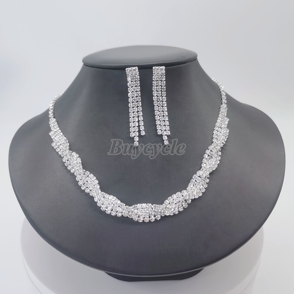 Set Vòng cổ Và Bông Tai Đính Đá Phong Cách Âu Mỹ