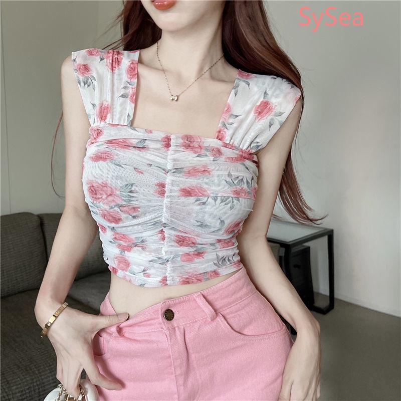 Áo Croptop Chiffon Họa Tiết Hoa Phong Cách Pháp Thời Trang Mùa Hè