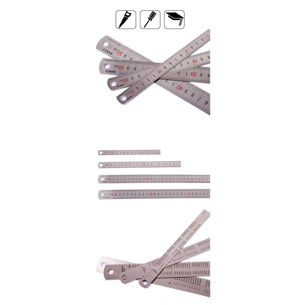 Thước Kẻ Thép Không Gỉ BAOKE 15 CM/ 20 CM/ 30 CM, thước sắt