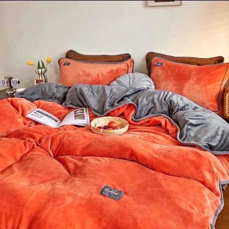 Set Bộ Vỏ Nỉ Nhung Sữa Trơn, Có Viền Gối, Chất Nỉ Nhung Mềm ,Êm, Ấm Áp_shinbedding