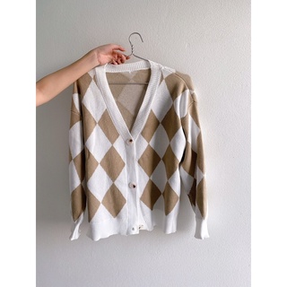 Áo cardigan hoạ tiết quả trám nâu