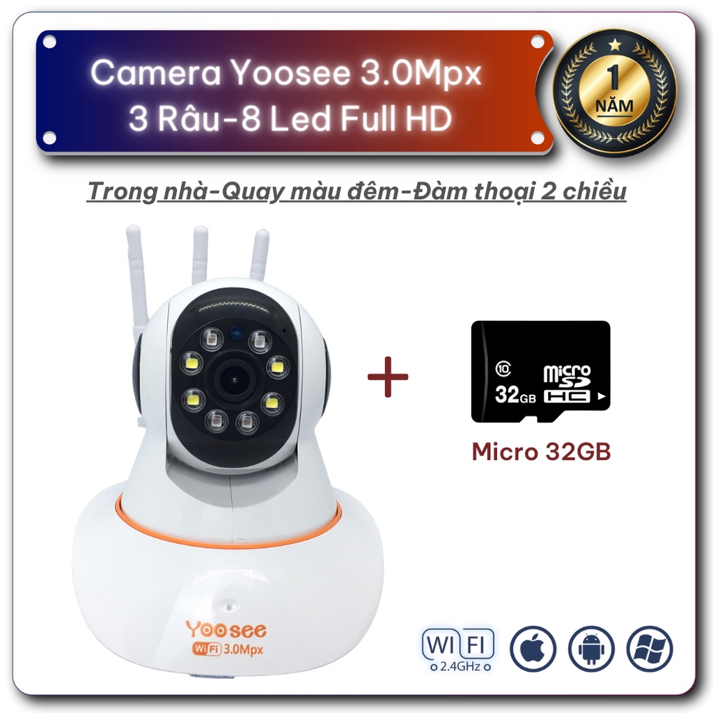 Camera Wifi YOOSEE 8 LED 3.0Mp Full HD, Đàm thoại 2 chiều, Quay màu ban đêm | WebRaoVat - webraovat.net.vn